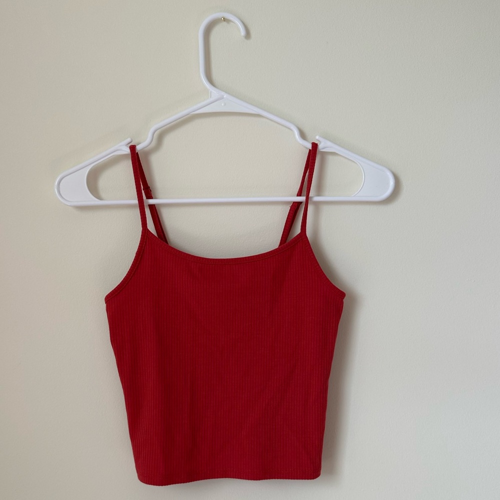 American Eagle Ribbed Red Cropped Spaghetti Strap Tank | XS
